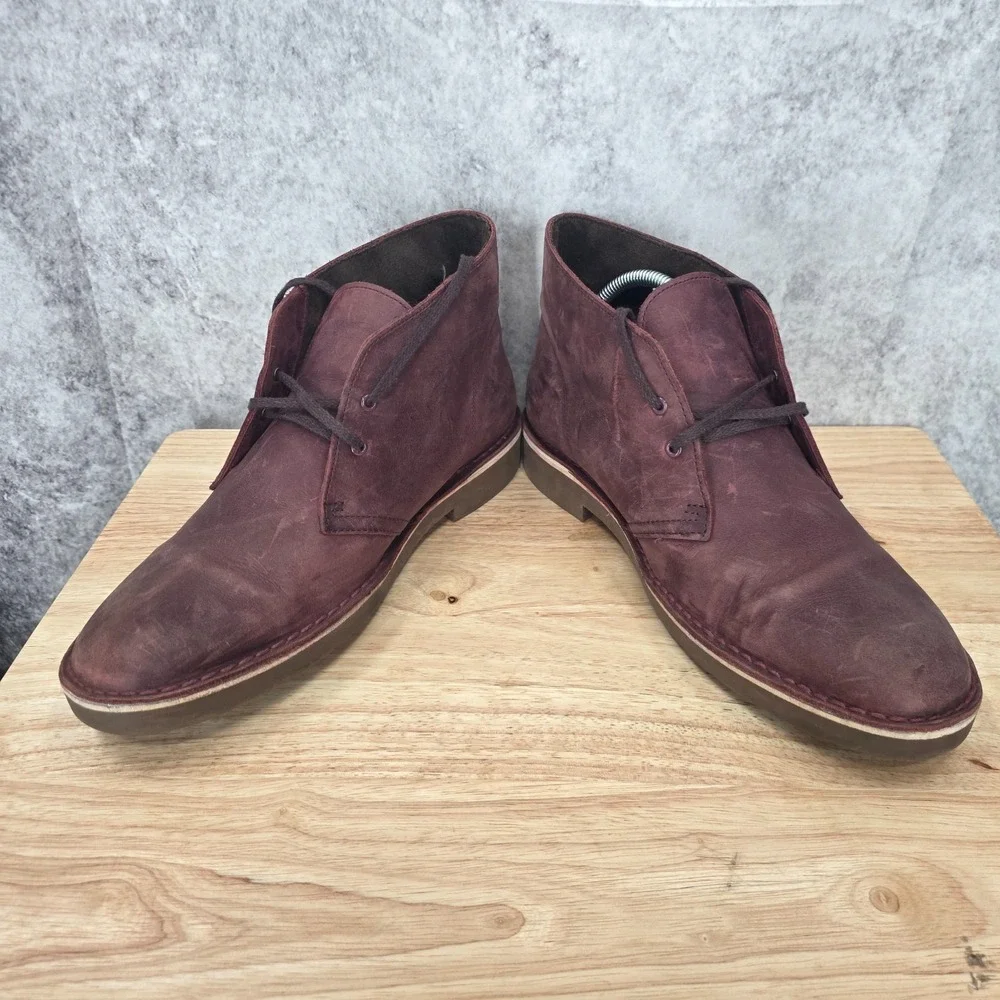 Clarks Bushacre 2 Boots Mens 10‎ Leather Chukka Aubergine Wine Ankle Lace Up